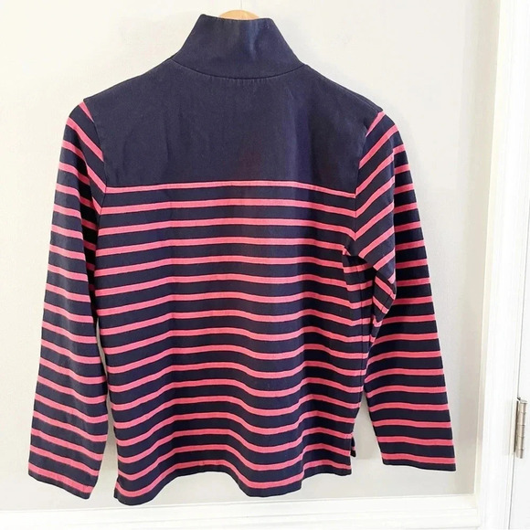 J. Crew Mock Neck Nautical Sweater Navy Blue & Pink Striped Sweater XS Preppy - Picture 2 of 7
